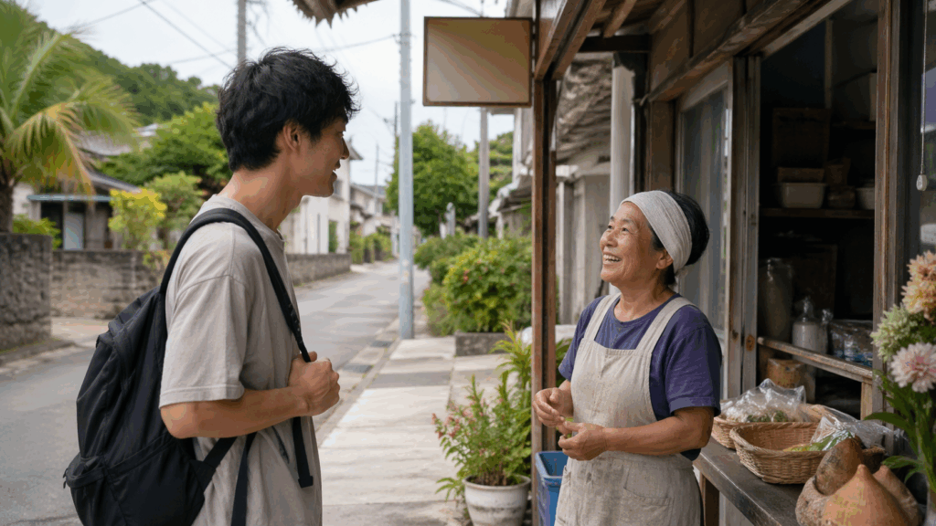 宮古島で人と会話する風景