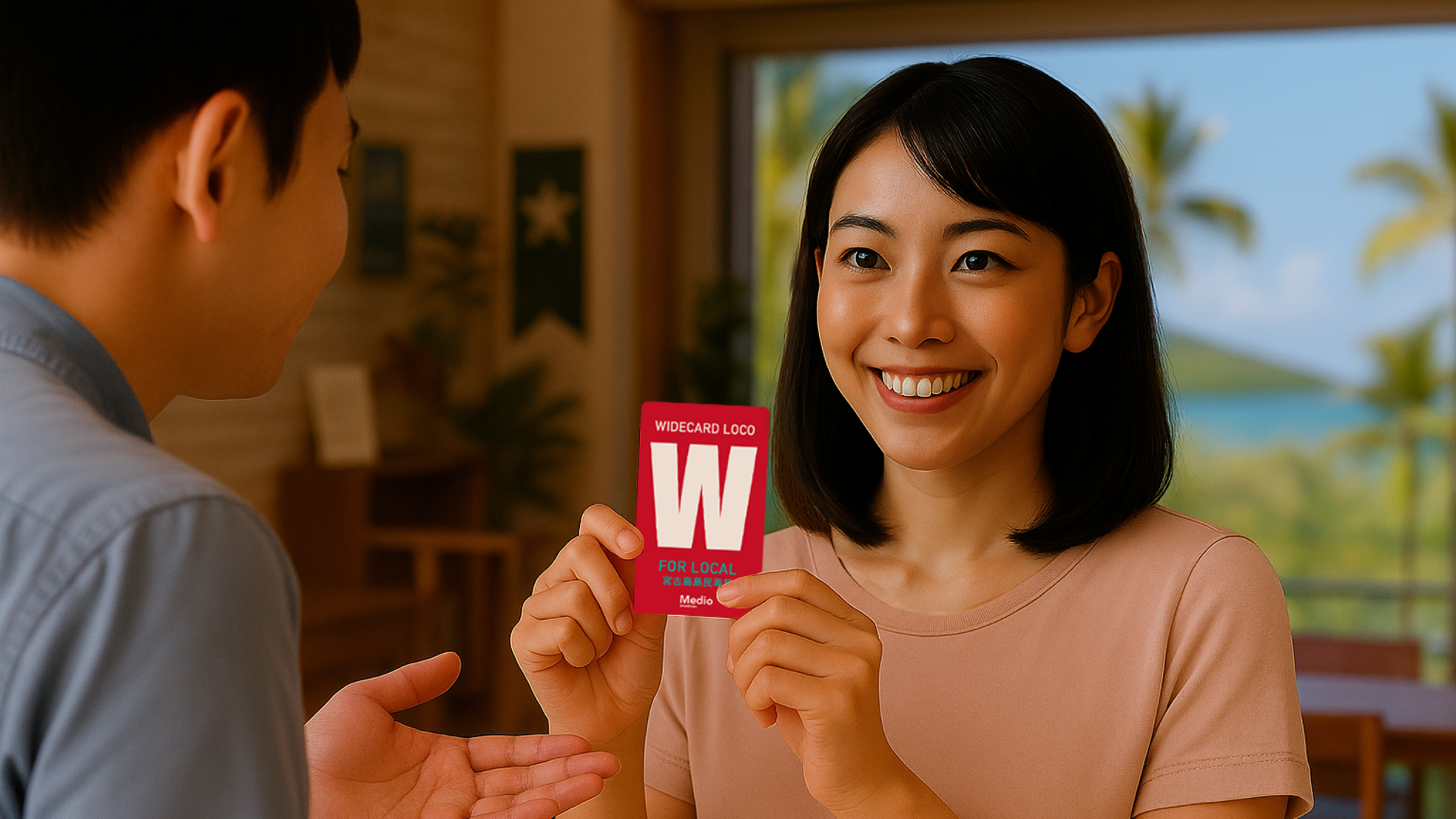 宮古島市民向けロコカードを手にする利用イメージ