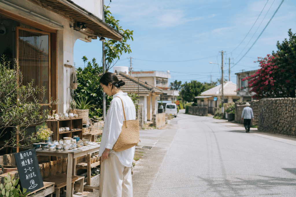 地域の店や人と出会う宮古島の風景
